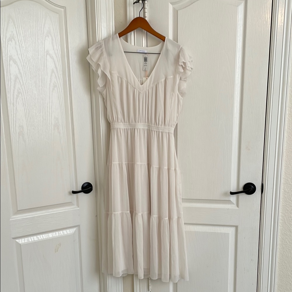 Aritzia Pleated Midi Sundress with Flutter Sleeves
